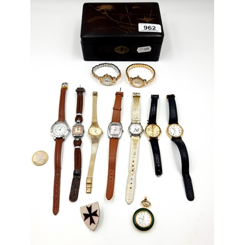 962 - A box containing a selection of elegant Ladies Wrist Watches including examples from Seiko, Sekonda ... 