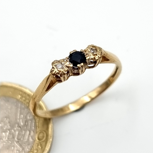 980 - A lovely vintage  Sapphire and Illusion set Diamond Ring, size P, weight 1.45 gms. In 9ct Gold.