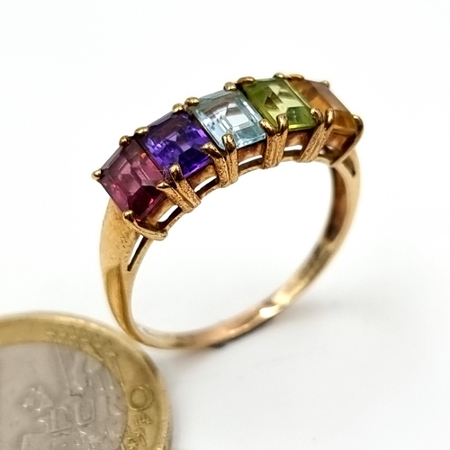 984 - Star Lot : A 9ct Gold 5 stone Gem set Ring of Sapphire, Amethyst, Garnet, Citrine and Peridot stones... 