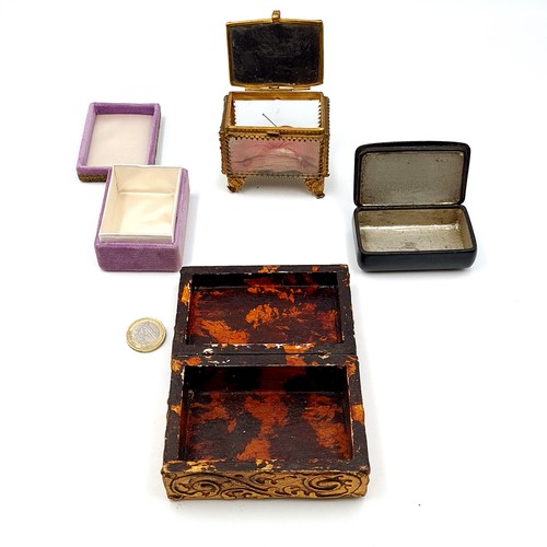 6 - A collection of four antique  lovely miniature jewellry boxes. A glass casket together with lacquere... 
