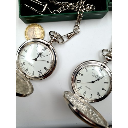 10 - Two pocket watches, including a Mullingar Pewter Quartz Hunter pocket watch set with celtic design, ... 