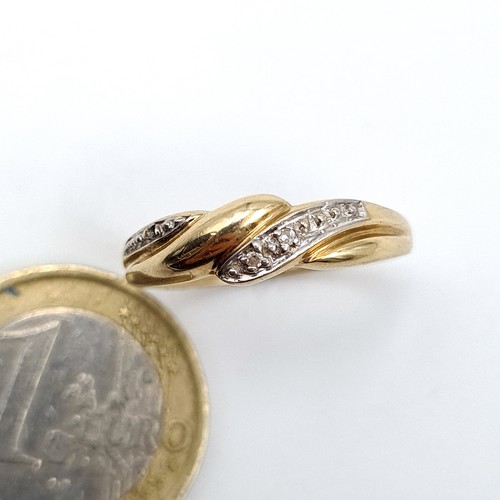 51 - A pretty 9ct gold Snake Designed Diamond Ring, Diamond stamp to band. Size Q, weight 1.97 gms.