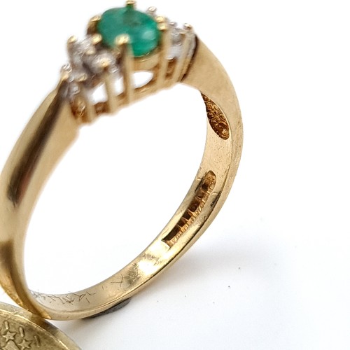 888 - Star Lot : A fabulous example of a vintage Emerald and Diamond 9 carat gold ring, this example featu... 