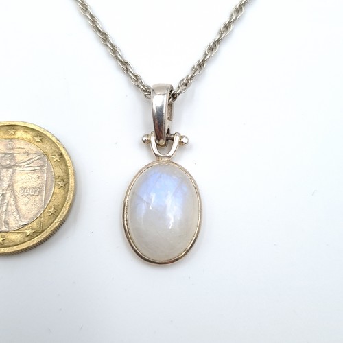 891 - A lovely example of sterling silver natural large shimmering Moonstone pendant necklace, set with a ... 