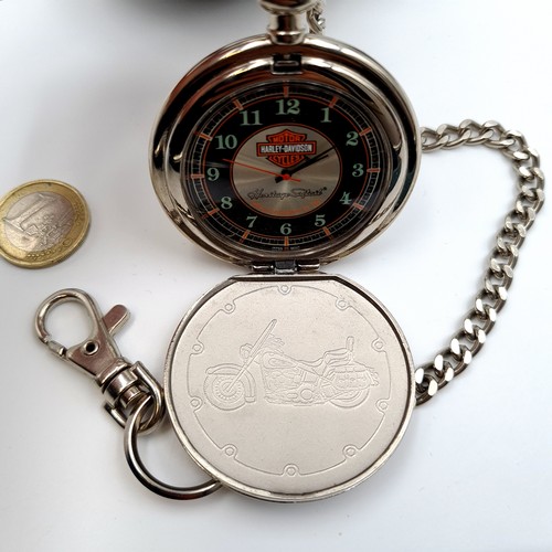 904 - A very cool looking official Harley Davidson Franklin Mint pocket watch, set a heritage soft tail  c... 