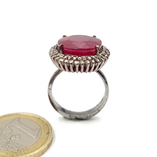 917 - Star Lot : A fabulous huge natural Ruby and diamond Ring of 14.95 cts set in Sterling Silver, ring s... 