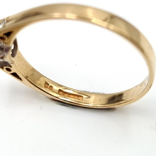 944 - Star Lot : A gorgeous 9ct gold ring set with three diamonds. Weight 1.47g. Size N. With presentation... 