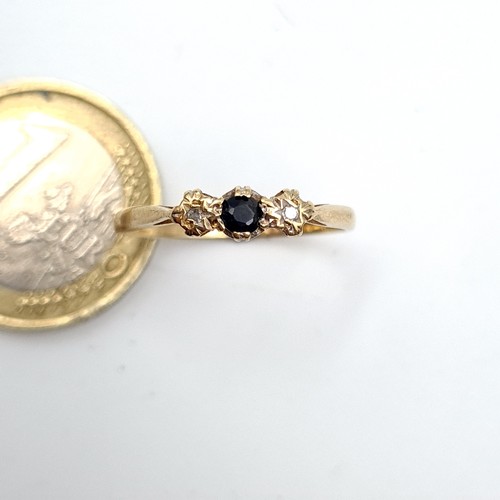 980 - A lovely vintage  Sapphire and Illusion set Diamond Ring, size P, weight 1.45 gms. In 9ct Gold.