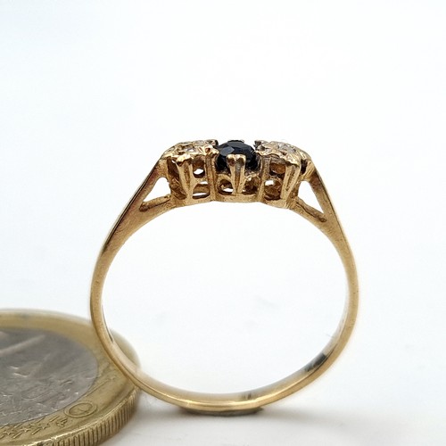 980 - A lovely vintage  Sapphire and Illusion set Diamond Ring, size P, weight 1.45 gms. In 9ct Gold.