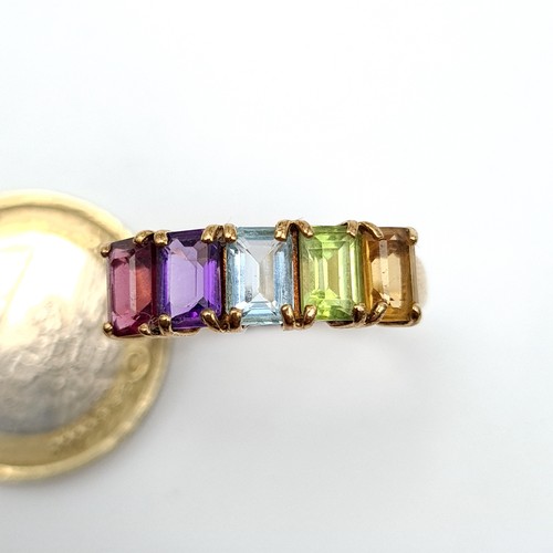 984 - Star Lot : A 9ct Gold 5 stone Gem set Ring of Sapphire, Amethyst, Garnet, Citrine and Peridot stones... 