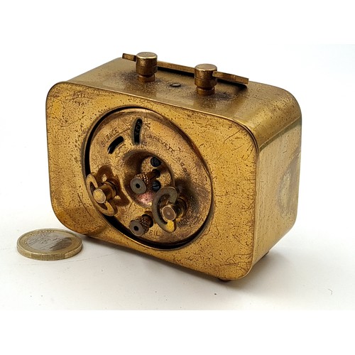 968 - A gorgeous French made 1930s Art Deco alarm carriage clock with handle to top, held in a brass case ... 