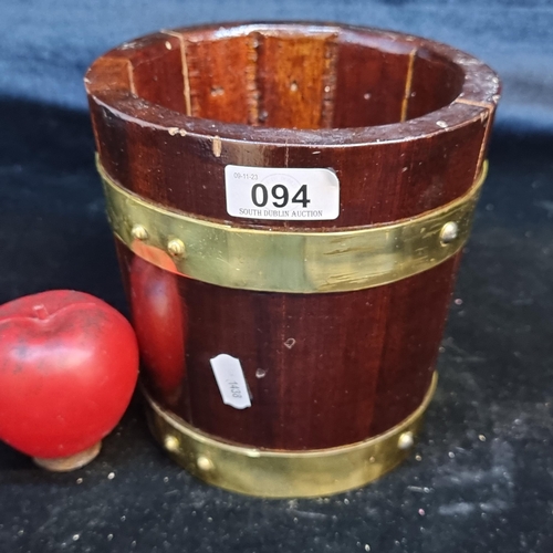 94 - A handmade neatly sized Irish Barrel Craft Ltd. bucket well made by coopers from wood and brass band... 