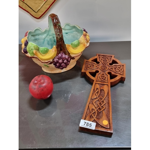 785 - A collection of two items, including a wall mounting Celtic cross. Together with a glazed vintage fr... 