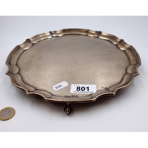 801 - Star Lot : A handsome, large Irish Silver Salver with attractive pie crust rim standing on three bal... 