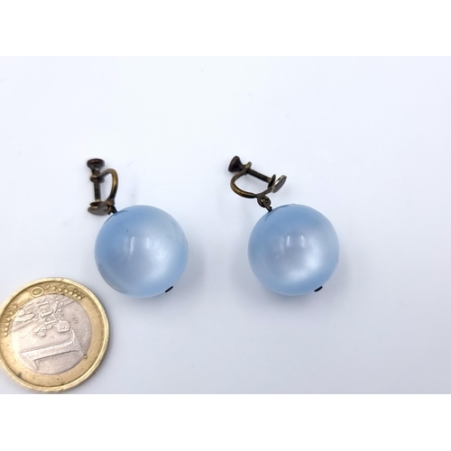 804 - A beautiful Pair of Vintage large Moon stone Ball Earrings set with adjustable screw clasps.