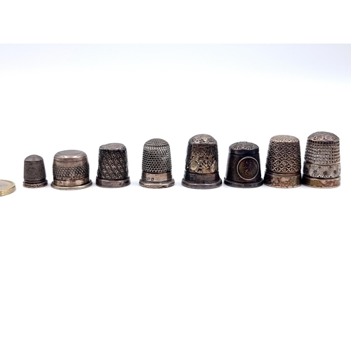 806 - An assorted collection of 8 hallmarked Sterling Silver Thimbles of various sizes per photograph. Tot... 