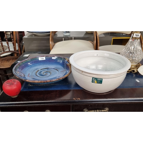 768 - A Kiltrea studio pottery hand thrown terracotta mixing bowl and a studio pottery Colm De Ris Pottery... 