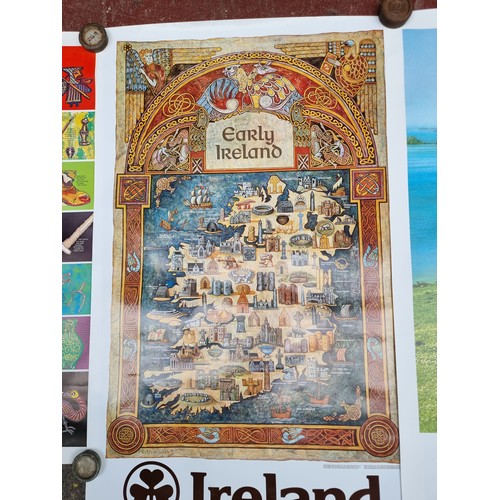 155 - Five large posters of Irish interest featuring various sites and a Medieval style map of Dublin. Inc... 