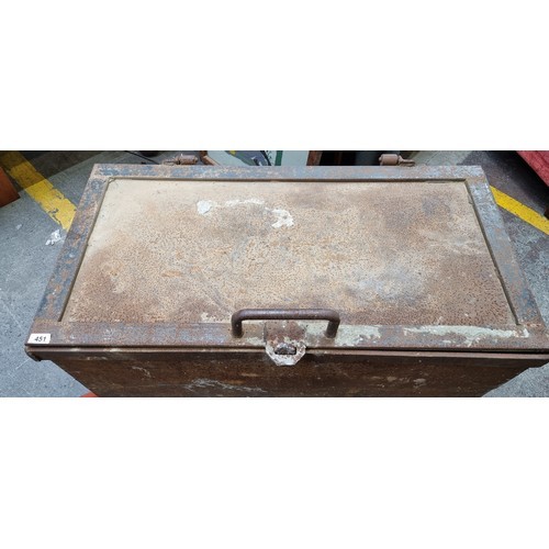 289 - An exceptionally heavy and large cast iron Perkson security chest. This is super heavy and designed ... 