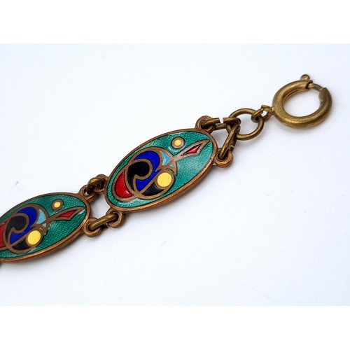 805 - An unusual art Nouveau Celtic designed beautifully enamelled Bracelet.