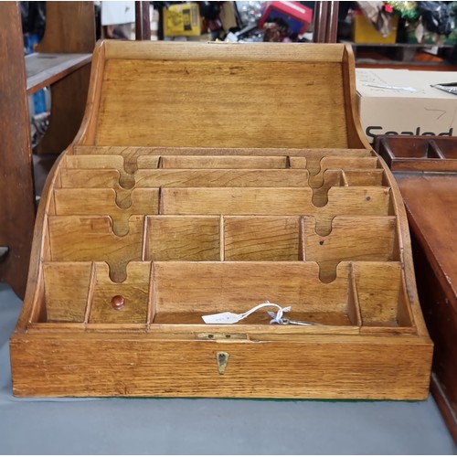 747 - A beautiful antique Victorian walnut stationary box with letter rack. With original key and boasting... 