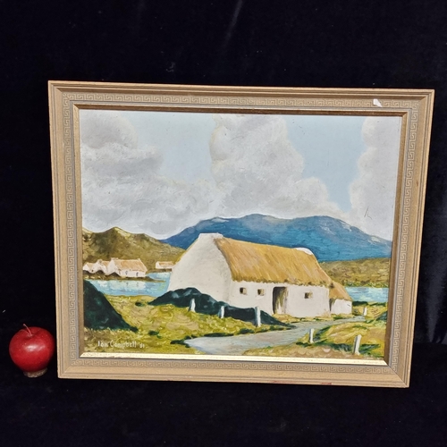 75 - Star Lot : A charming vintage original oil on board painting featuring a rural thatched cottage in a... 