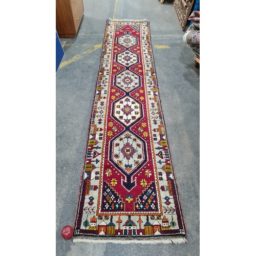 931 - Star Lot : A gorgeous hand knotted woolen hall runner rug featuring an attractive town scape pattern... 