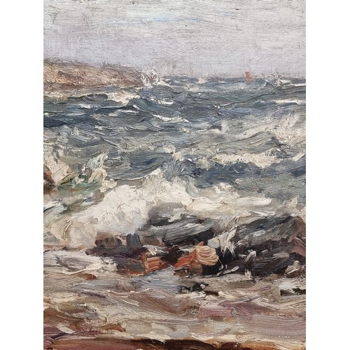 92 - A fabulous and large early 20th century oil on board painting of a seascape. Features thick impasto ... 