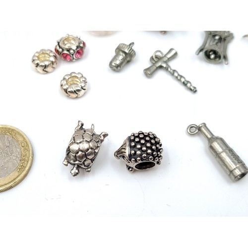 482 - An assorted collection of Charms, including lots of  Sterling silver examples, weight 32.45gms