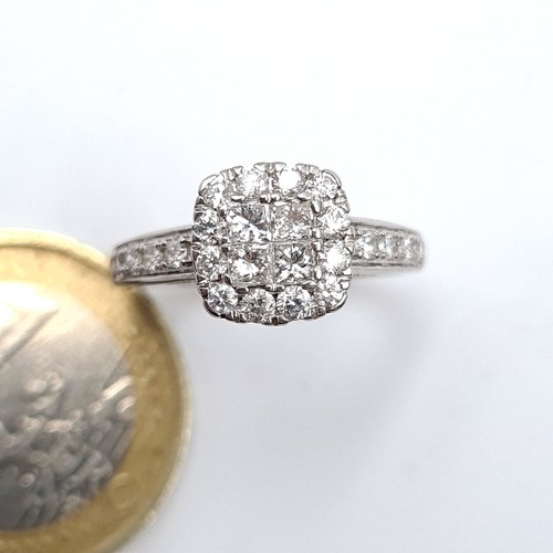 486 - Super Star Lot : An outstanding 9k white gold Diamond Ring featuring a square setting of diamonds wh... 