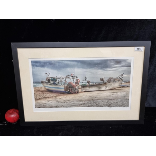 102 - A high quality giclee art print of fishing boats in Salema, Portugal. Hand signed, titled and dated ... 