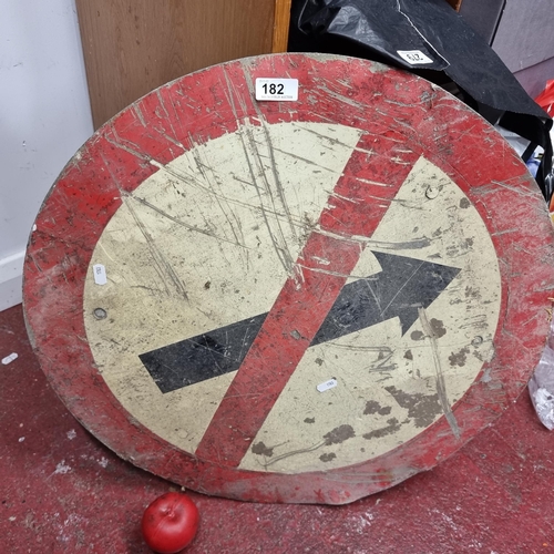 182 - A vintage circular construction road sign, would make a great addition to a mancave or home bar.