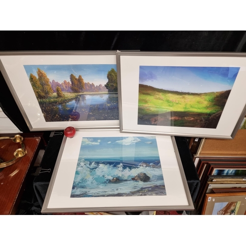 79 - Three high quality prints of artworks, held in matching frames. From a prop studio.