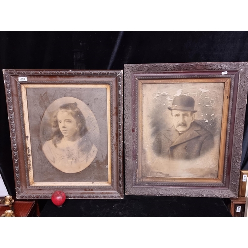 92 - Two antique portraits. The gentleman is a photogravure and the girl a stipple engraving. Both housed... 