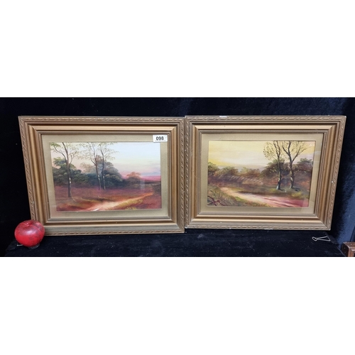 98 - A pair of early 20th century oil on board paintings circa 1900. Featuring evening sunset landscape s... 