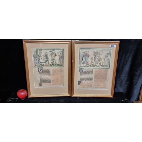 99 - A pair of detailed giclee prints of pages from a medieval illuminated 'Apocalypse' manuscript. Title... 