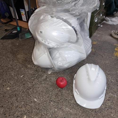 A collection of twelve construction hard hats. The following bagged lots are all from the props dept from a Tv show that finished shooting. A good portion of the items are brand new and were just used for set dressing. These all look new or fairly new.