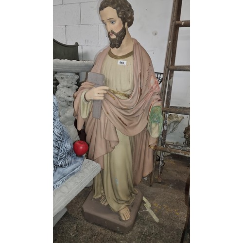 666 - A vintage large heavy plaster cast religious figure of St. Joseph the Worker. Circa early 20th centu... 