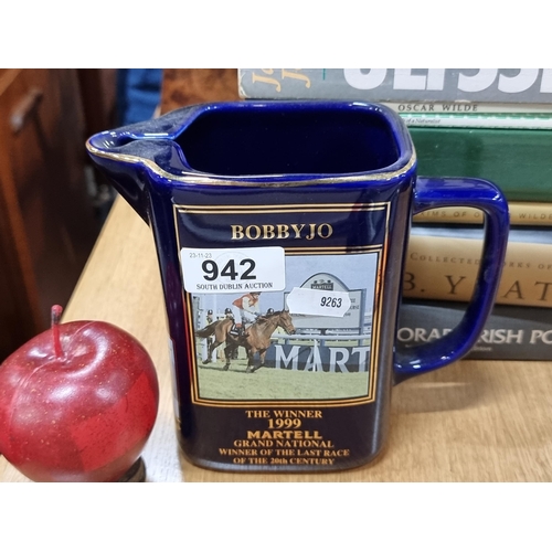 942 - A limited edition (614/6000) Martell ceramic jug featuring the 1999 Grand National winner, Bobby Jo.... 