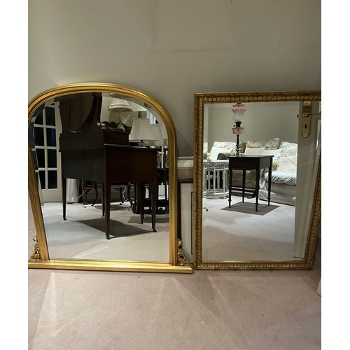 341 - Star Lot : Elegant large over-mantle mirror with a gilt frame with domed top and featuring acanthus ... 