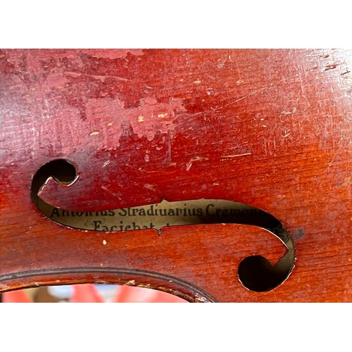 179 - A charming full size antique  4/4 adults violin complete with bow and nylon travel case. Label insid... 