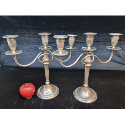 108 - A very impressive pair of vintage silver plated three branch candelabras.