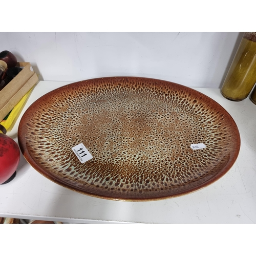 111 - Star Lot : A stunning large 1960's John Ffrench for Arklow meat platter. With a stylish oxide glaze.... 