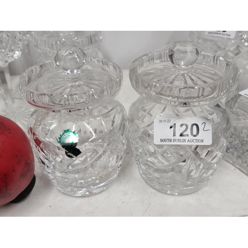 120 - A lovely pair of Waterford Crystal preserve jars with lids. In very good condition.