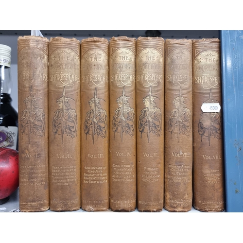 131 - An antique collection of 7 hardback books titled 'The Works of Shakespeare' edited by Henry Irving a... 