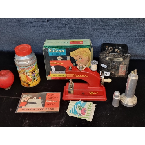 153 - Four wonderful vintage items including a Vulcan Minor Child's Sewing Machine with original box, an A... 