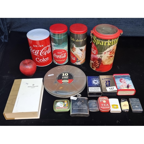 157 - An interesting selection of approx. 17 items including two metal Camel cigarette cases, lighters, a ... 