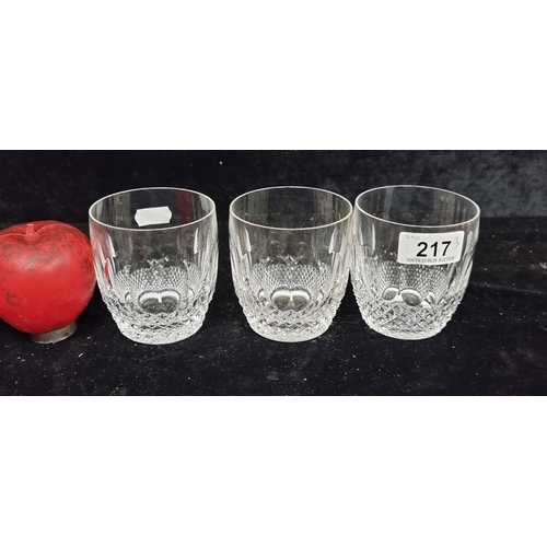 217 - A trio of large Waterford Crystal Whiskey tumbler glasses in the Coleen pattern. In very good condit... 