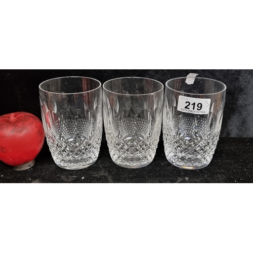 219 - A trio of extra large Waterford Crystal Whisky glasses in the Coleen pattern. In very good condition... 