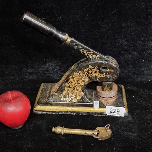 229 - A fabulous large Victorian toleware desk stamp for an engineering company along with a solid brass s... 